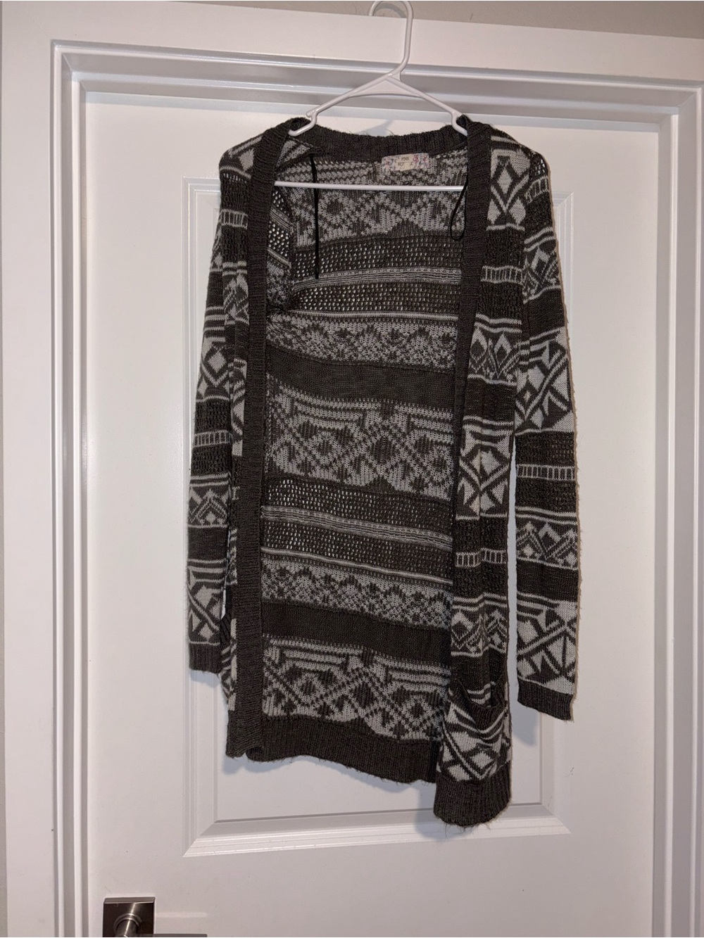 Pink Republic Women's Open-Front Fair Isle Cardigan Sweater - White & Gray